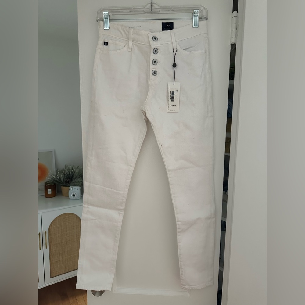 AG White Farrah Skinny Ankle Button-Up 25